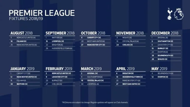 Terminarz 2018/2019 pod Tottenham!